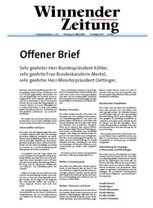 Weniger Gewalt in den Medien - Offener Brief aus Winnenden