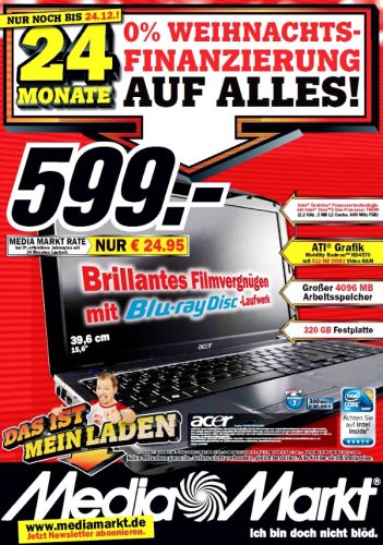 Blu-Ray Notebook im Mediamarkt Prospekt: Acer Aspire 5738g 
