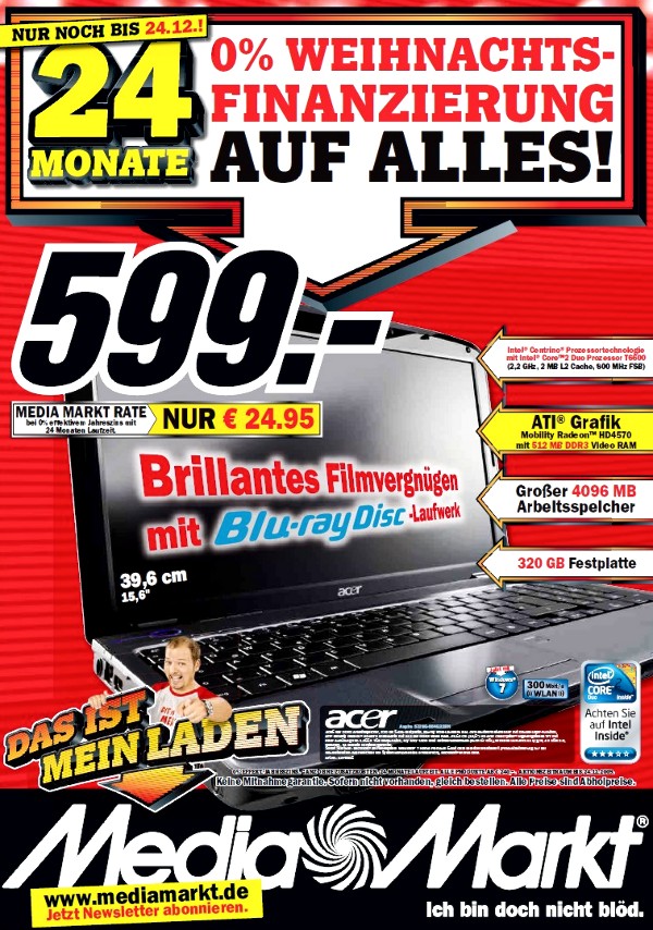 Blu-Ray Notebook im Mediamarkt Prospekt: Acer Aspire 5738g