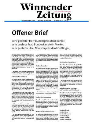 Weniger Gewalt in den Medien - Offener Brief aus Winnenden